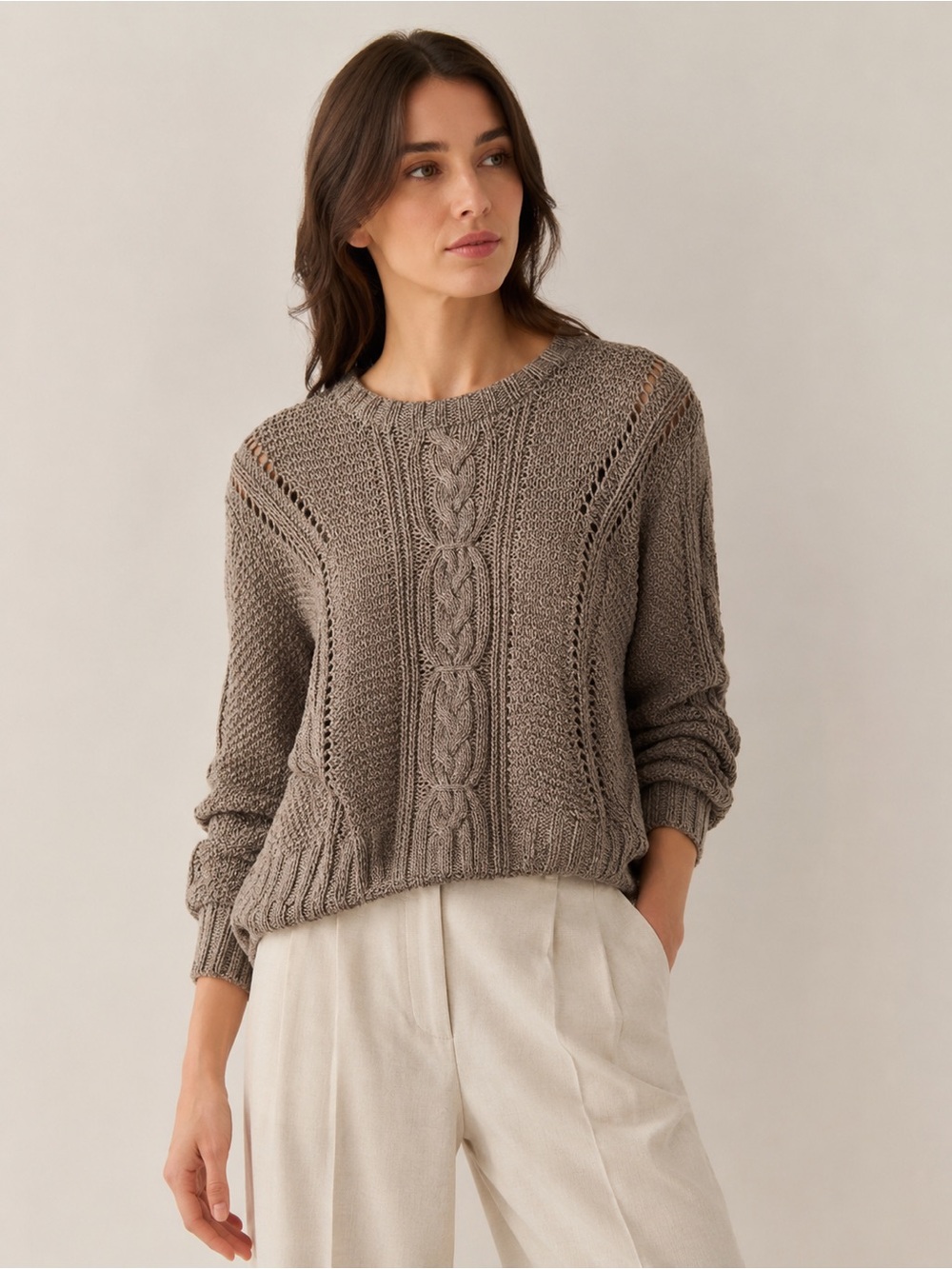 Vince Sweater Hand Knit Cable Knit Gray Long Sleeve Women's Size Med